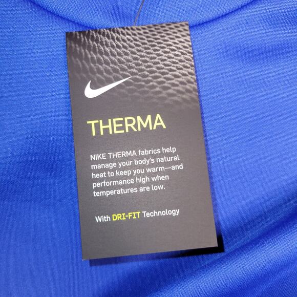 Nike Sweatshirt Pullover Thick 2XL Blue Long Therma Training Crew Logo Dri Fit - Picture 8 of 12